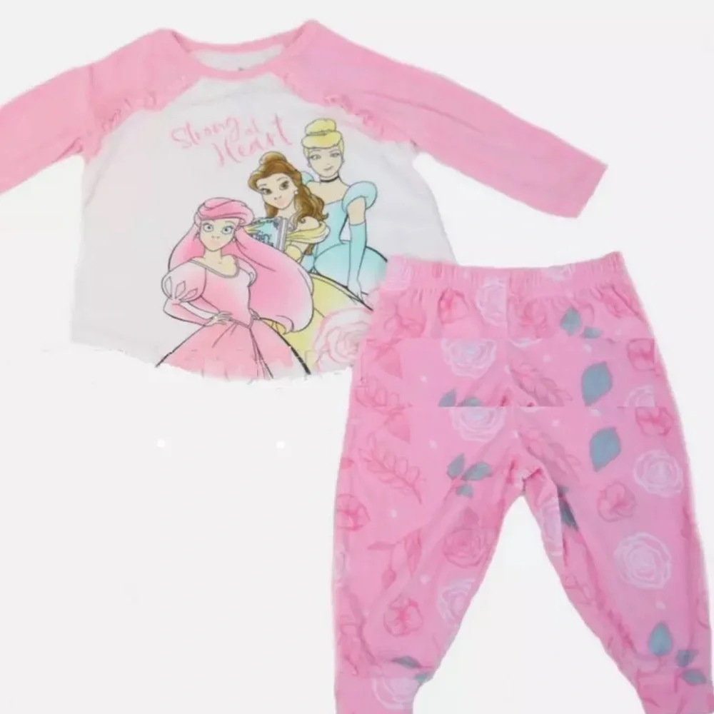2 piece pajama set pink with Disney princesses on the front of the shirt